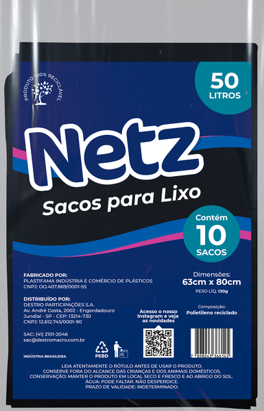 saco lixo netz pto ref 50l 10un